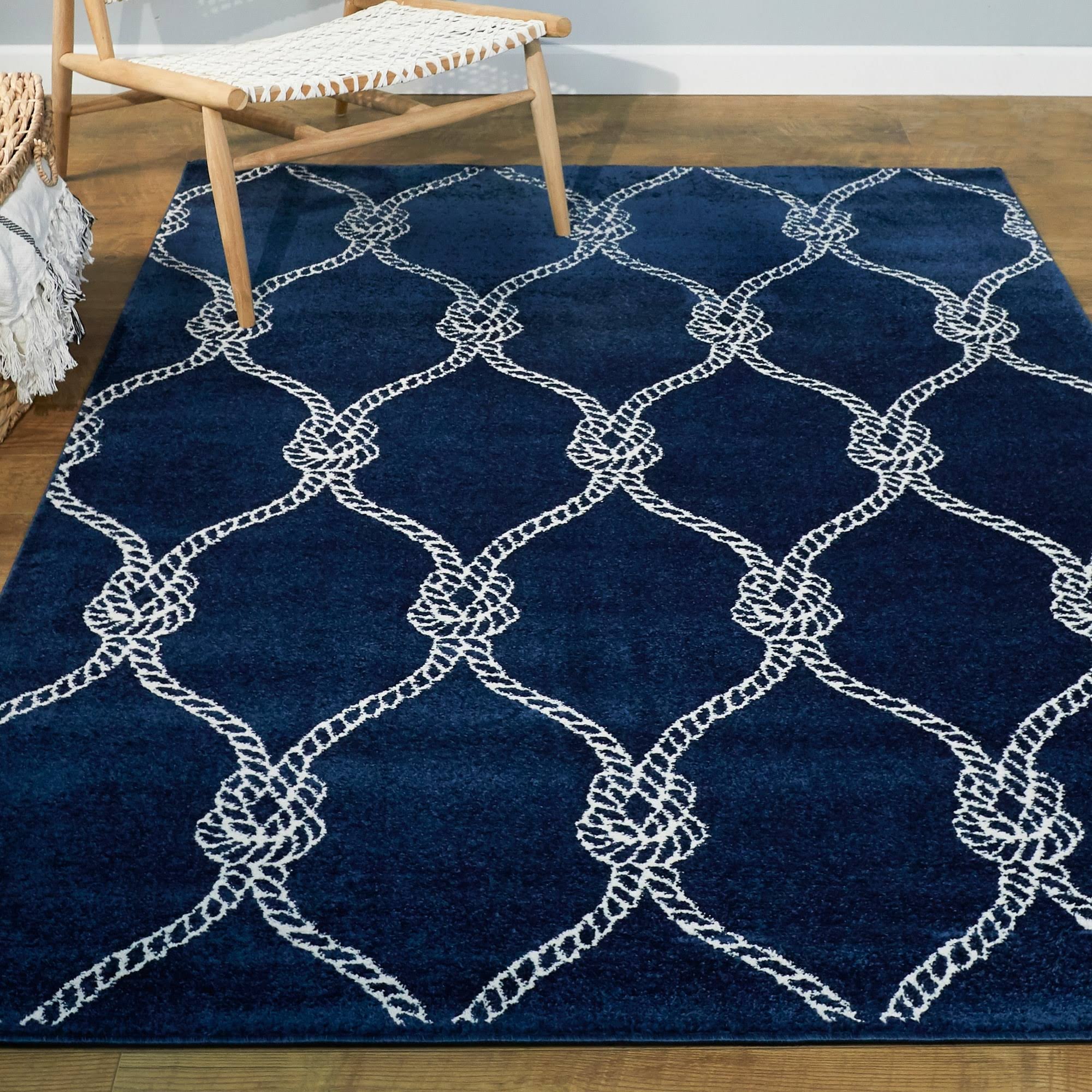 Fischer Nautical Trellis Coastal Area Rug - 2&7x22 x 7& Runner - Navy