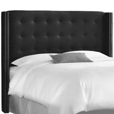 Lollis Wood Frame Upholstered Wingback Headboard Size: King, Upholstery: Linen Black