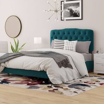 Stella Upholstered Bed Color: Velvet Mystere Peacock, Size: Full
