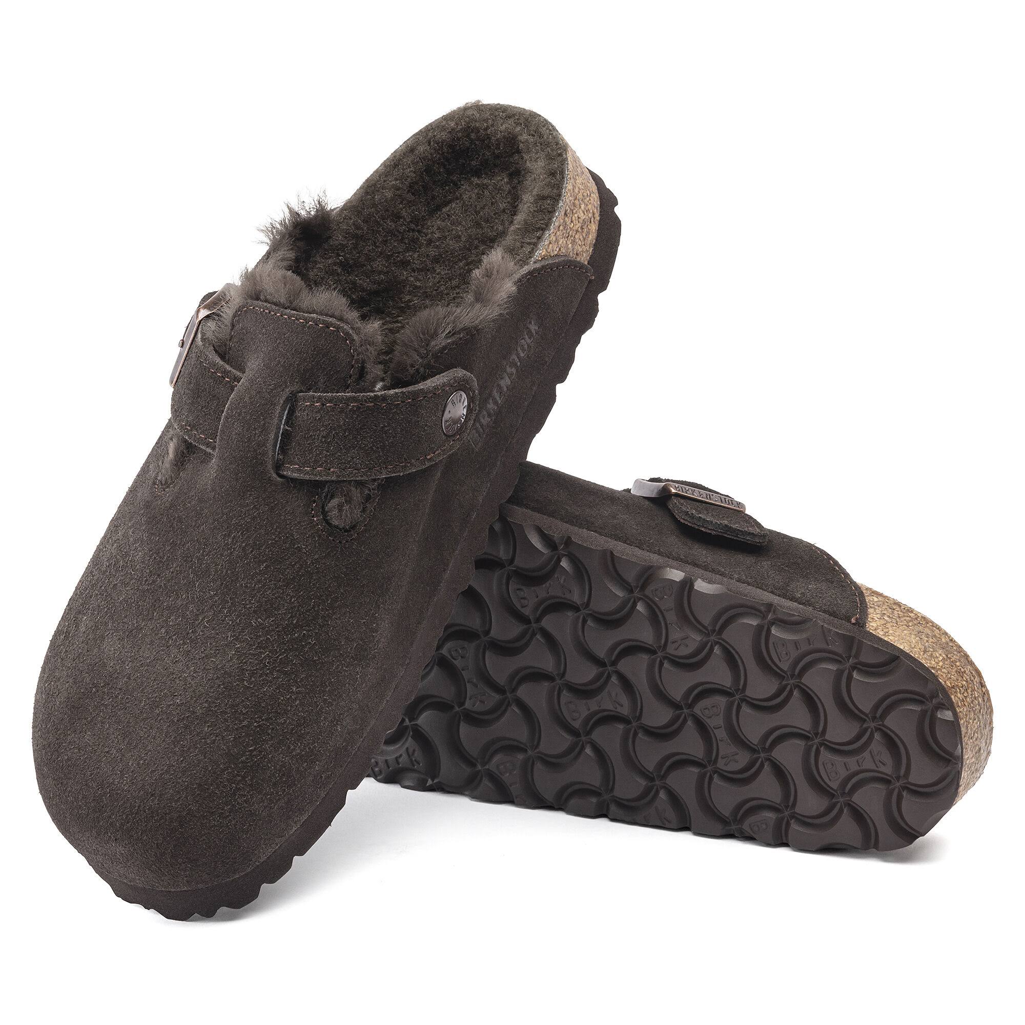 Birkenstock Shearling Boston Suede Leather Mocha Clogs - Great for Holiday Gifting