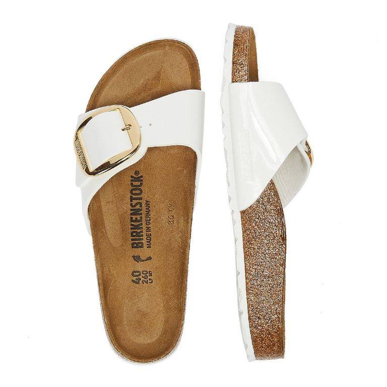 Birkenstock Madrid Big Buckle Birko Flor Patent Sandals - White
