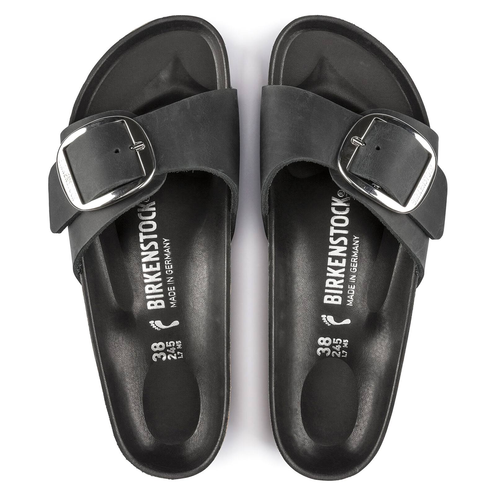 Birkenstock Madrid Big Buckle Slippers Black Leather EU 35 / norrow