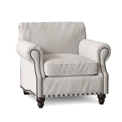 Landry 40x22 Wide Down Cushion Armchair Birch Lane Body Fabric: Sustain Dursky Ivory, Nailhead Detail: Old Gold Spotted