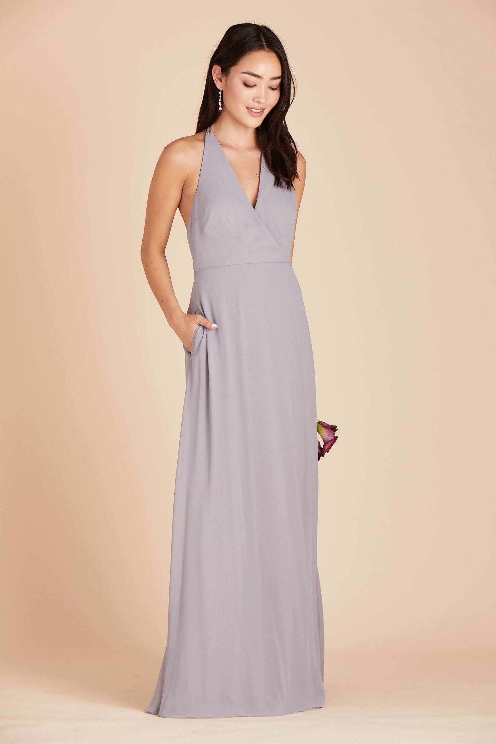 Birdy Grey Moni Convertible Chiffon Bridesmaid Dress in Silver S / Silver