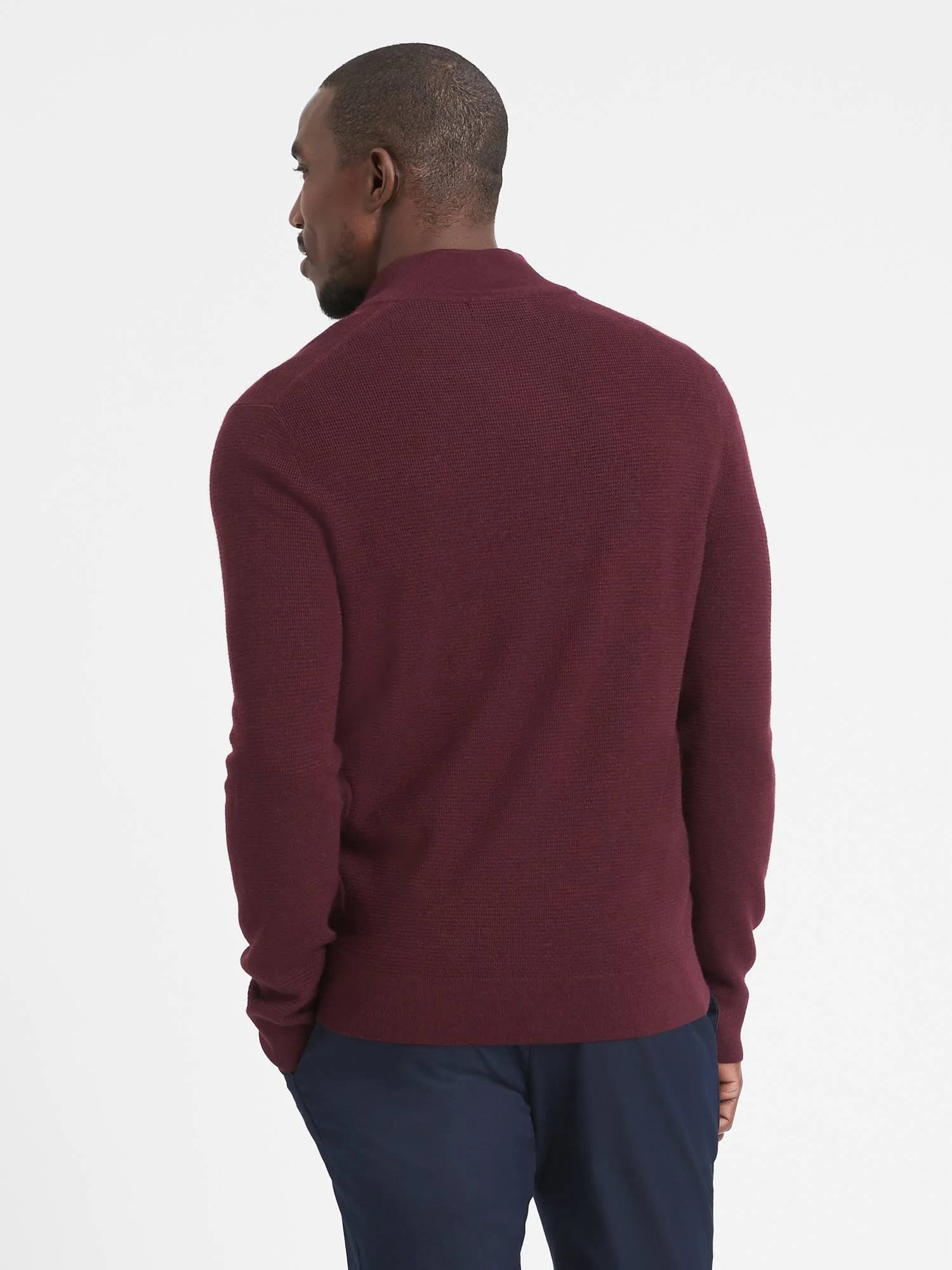 Banana Republic Men's Merino Waffle-Knit Half-Zip Sweater Novel Burgundy Size S