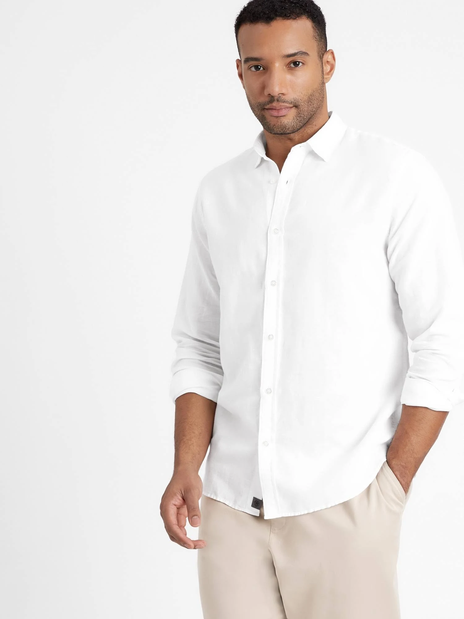 Banana Republic Men's Untucked Slim-Fit Linen-Cotton Shirt White Size XL