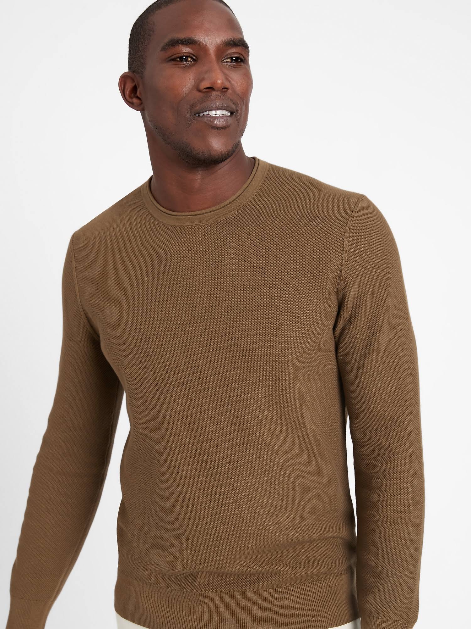 Banana Republic Men's Cotton Waffle-Knit Sweater Olive You Size S