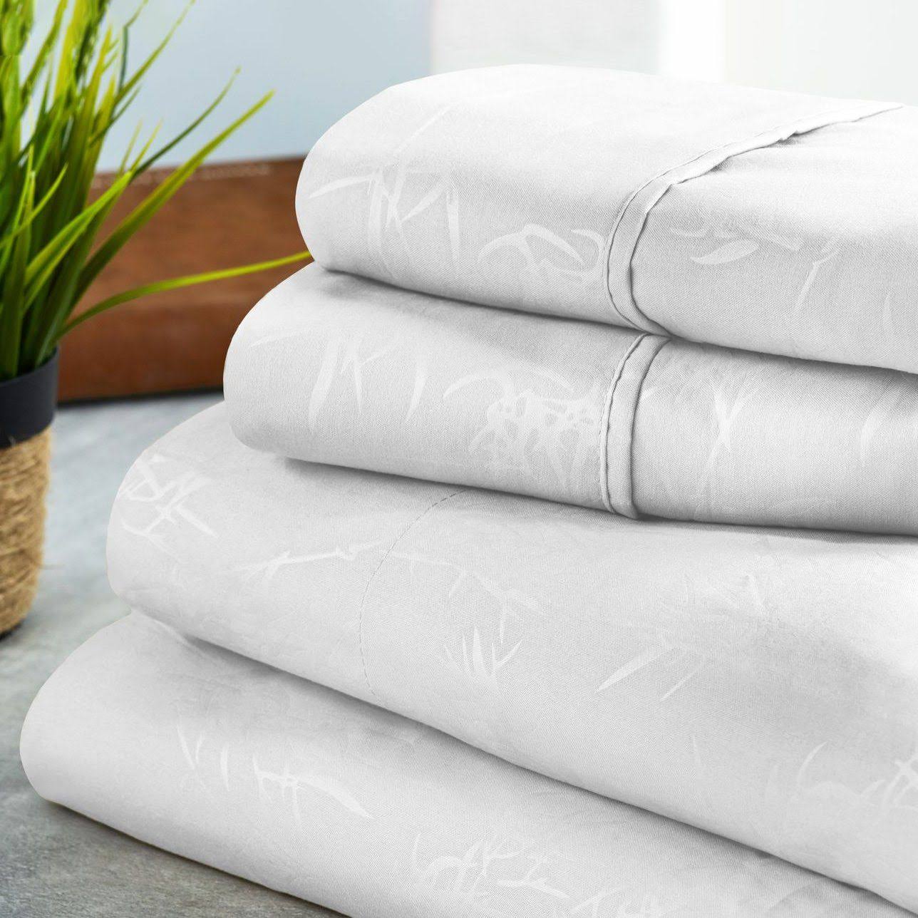 Bamboo 1800 Count Leaf Embossed Bed Sheet Set