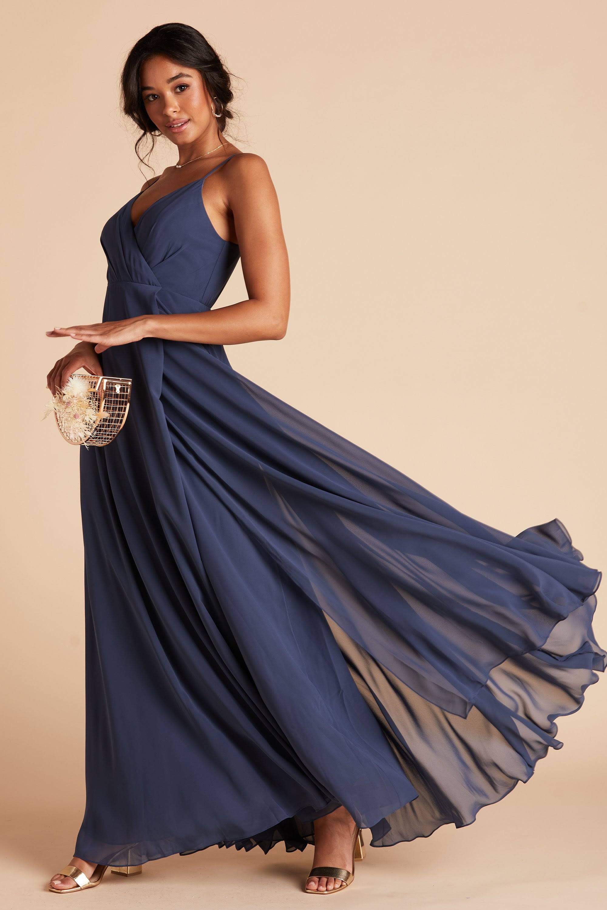 Birdy Grey Kaia Chiffon Bridesmaid Dress in Slate Blue Xs / Slate Blue