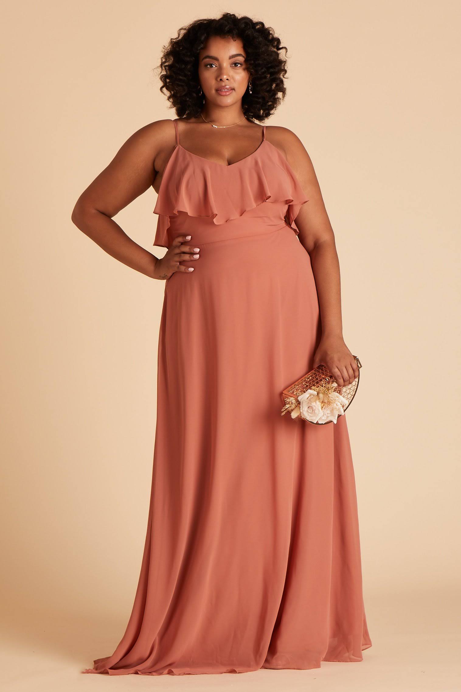 Birdy Grey Jane Plus Size Convertible Chiffon Bridesmaid Dress in Terracotta 3X / Terracotta / No Slit