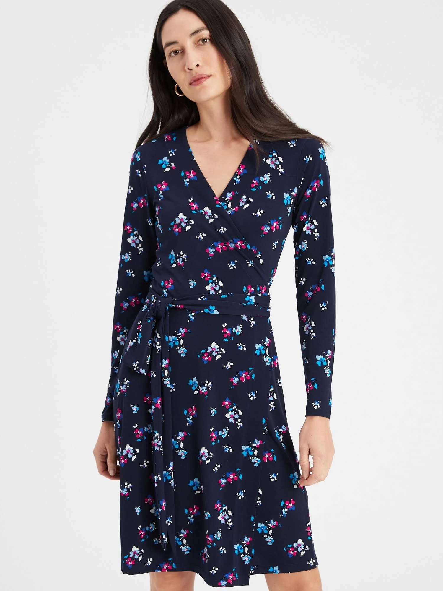 Women's Knit Wrap Dress Blue Floral