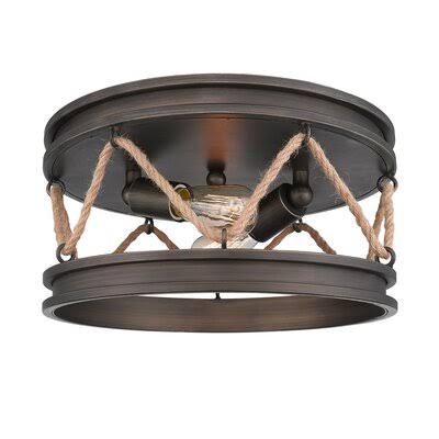 Longfellow 2 - Light 14x22 Caged Drum Flush Mount Fixture Finish: Gunmetal Bronze