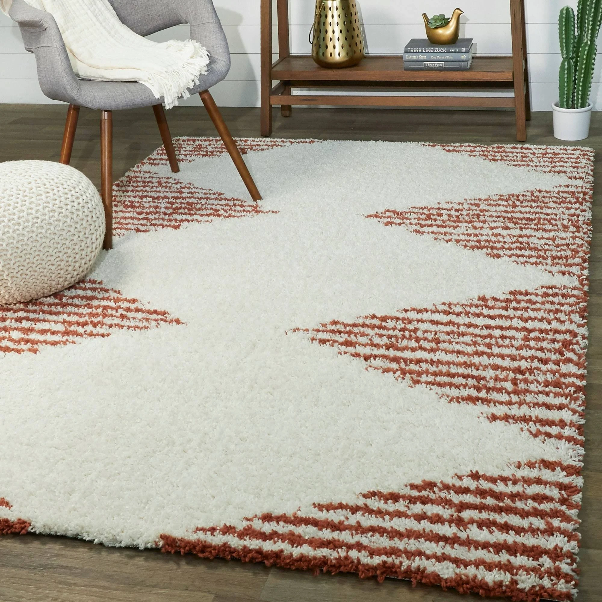 Balta Hughes Burnt Orange 5 ft. x 7 ft. Striped Shag Area Rug