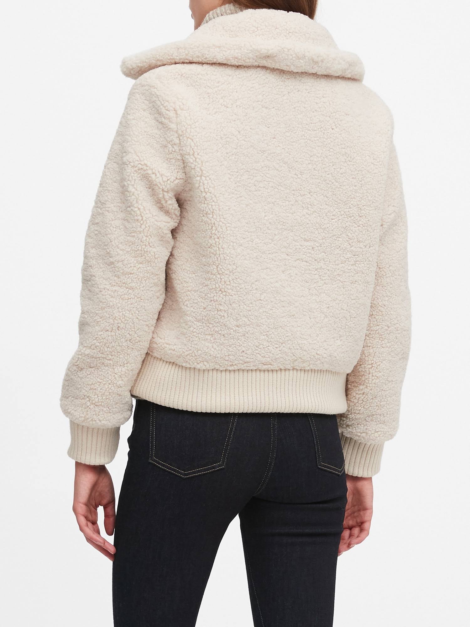 Banana Republic Women's Petite Sherpa Bomber Jacket Off White Petite Size L