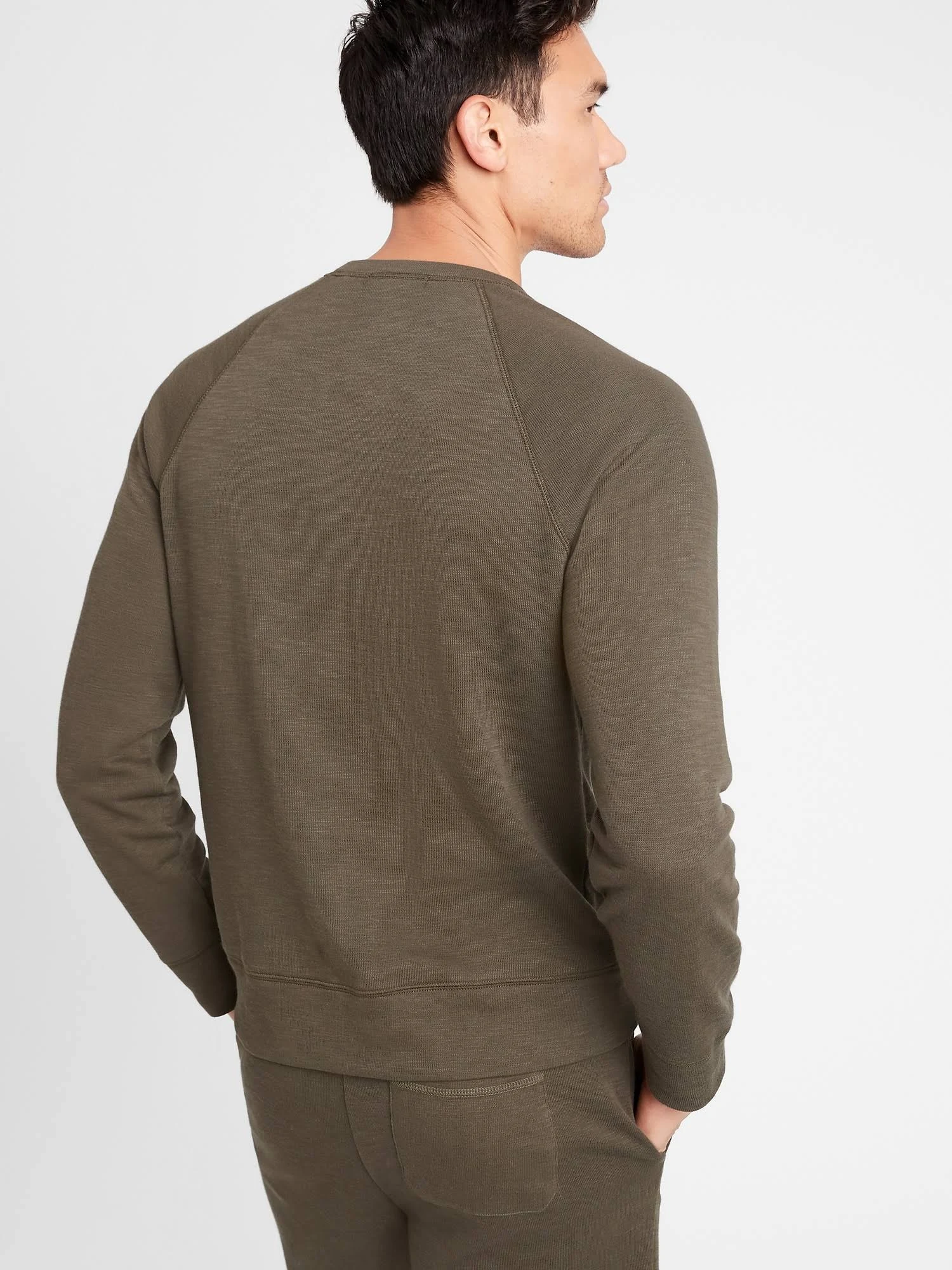 Banana Republic Men's Double-Knit Crew-Neck Sweatshirt Cargo Green Tall Size XXL