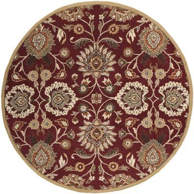 Arden Floral Handmade Tufted Wool Burgundy Area Rug Birch Lane Rug Size: Round 4&