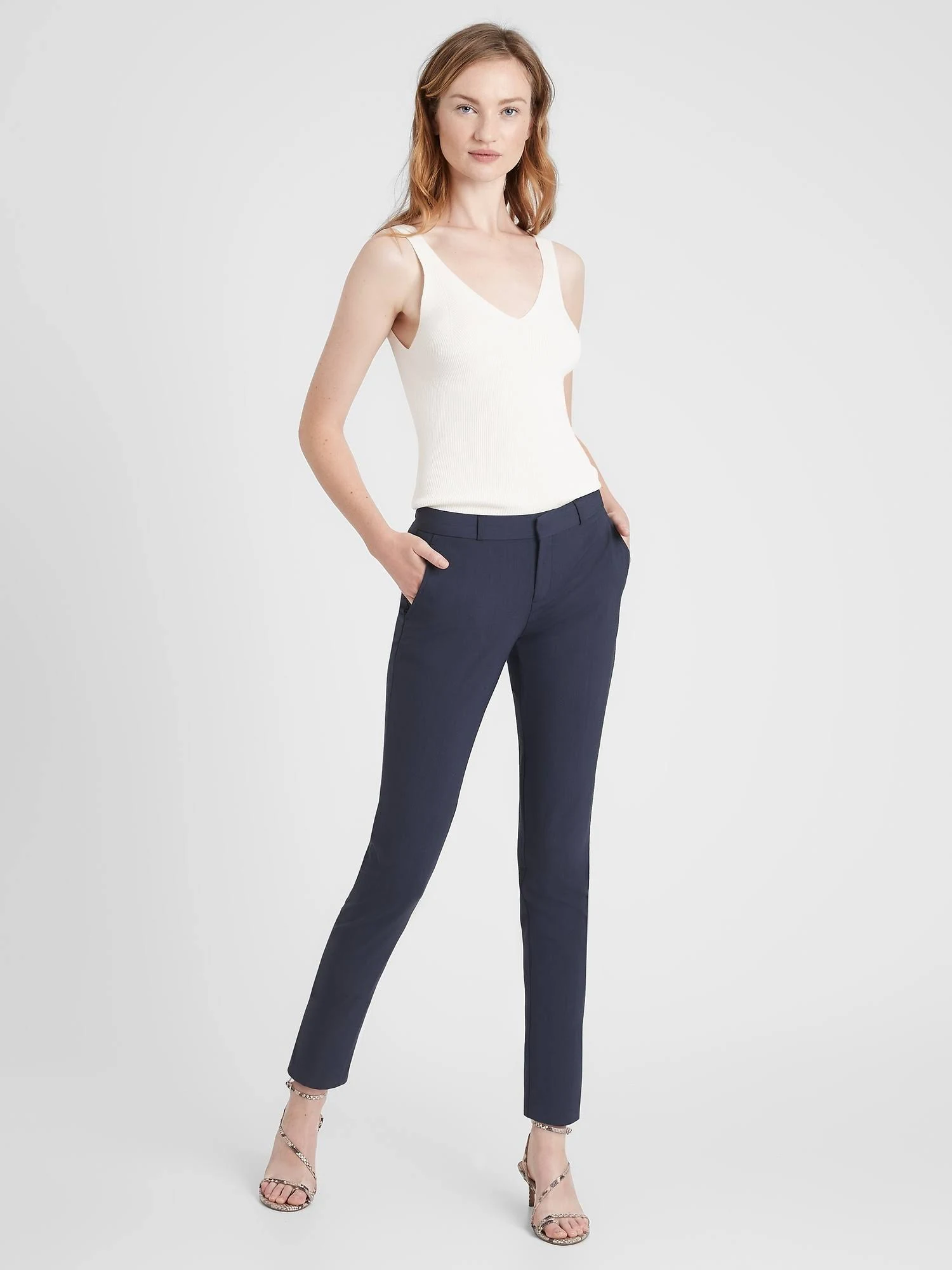 Banana Republic Women's Ryan Slim Straight-Fit Washable Italian Wool-Blend Pant Navy Size 0 Regular