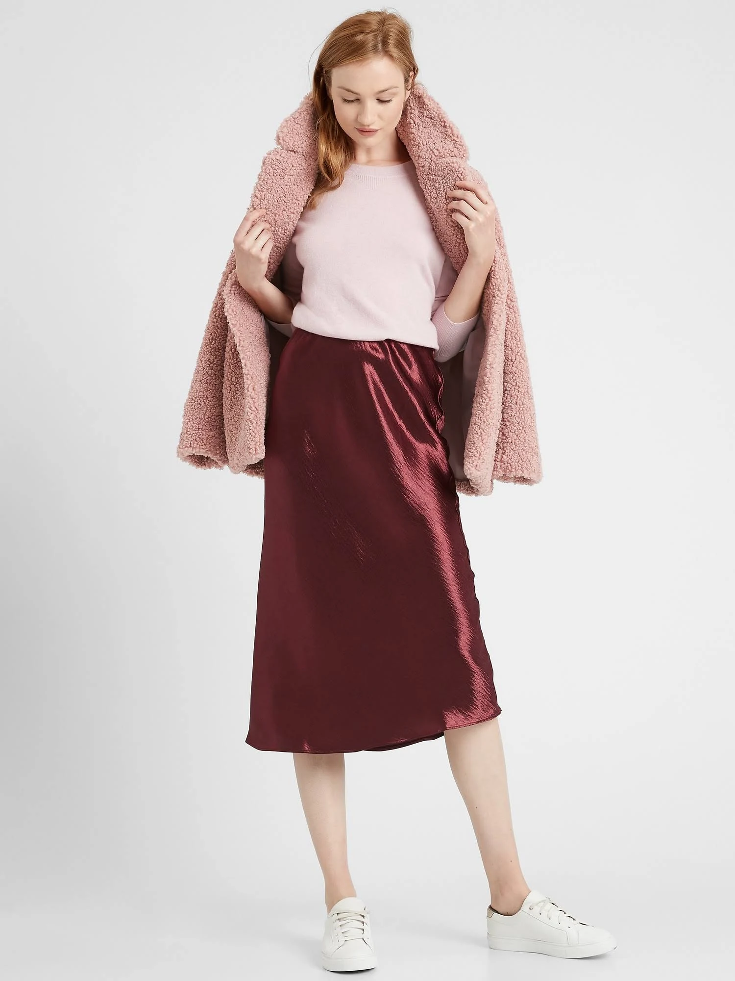 Banana Republic Women's Bias-Cut Midi Slip Skirt Burnt Caramel Size M
