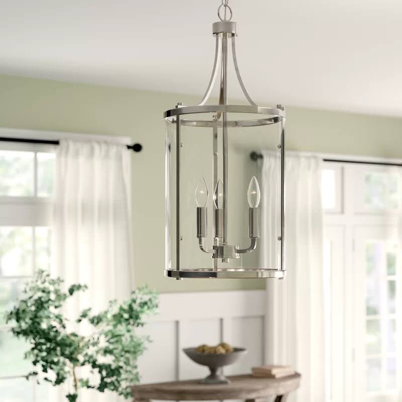 3 - Light Lantern Cylinder Pendant Satin Nickel