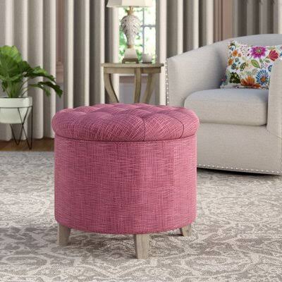 Latitude Run Maiden 20.8x22 Tufted Round Storage Ottoman Fabric: Rose