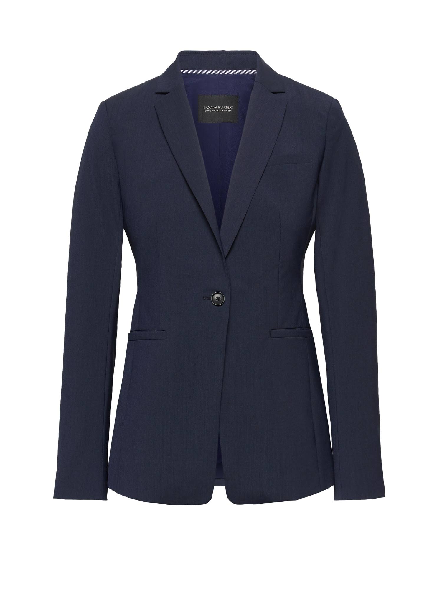 Banana Republic Women's Long & Lean-Fit Washable Wool-Blend Blazer Navy Blue Size 10
