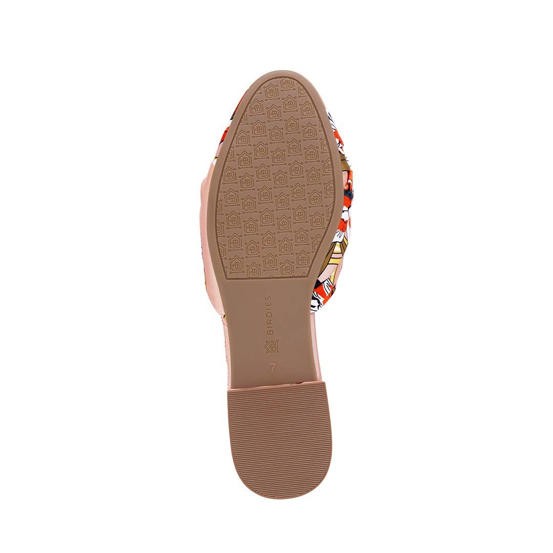 Birdies The Songbird - Peach Floral Mules, Size 6.5, Satin