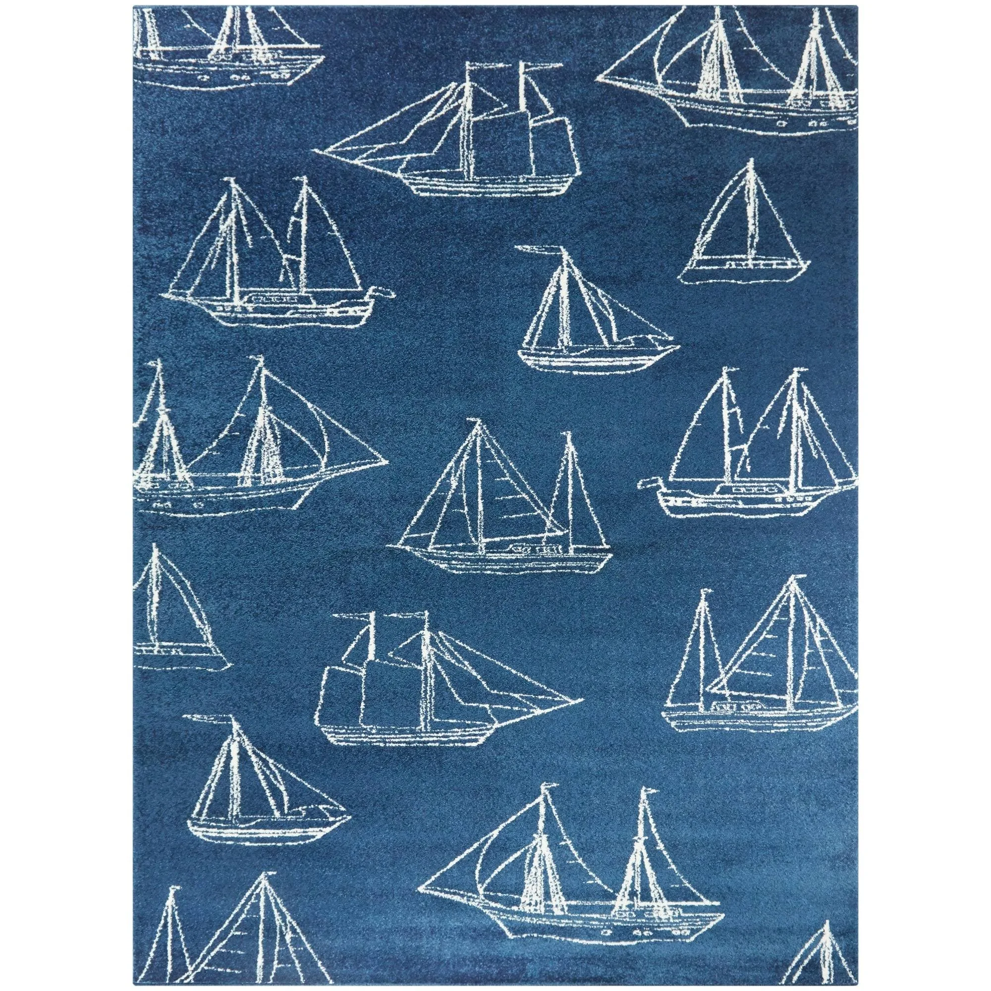 Marino Ship Sailboat Coastal Area Rug - 2&7x22 x 7& Runner - Blue