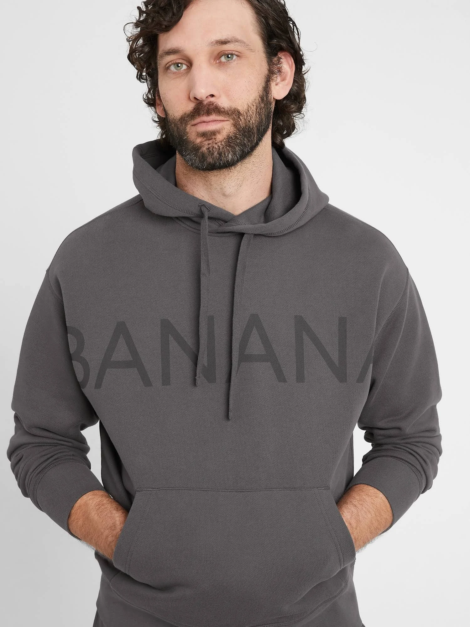 Banana Republic Men's Organic French Terry Hoodie Charcoal Gray Size Xs