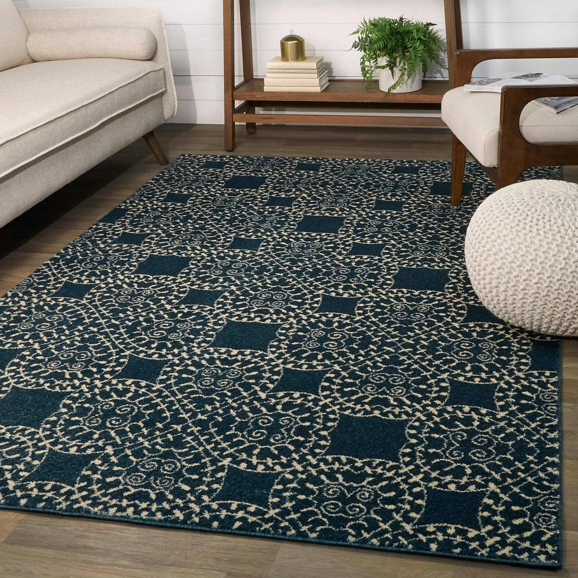 BALTA Cooper Navy Blue 5 ft. x 7 ft. Clover Medallion Area Rug