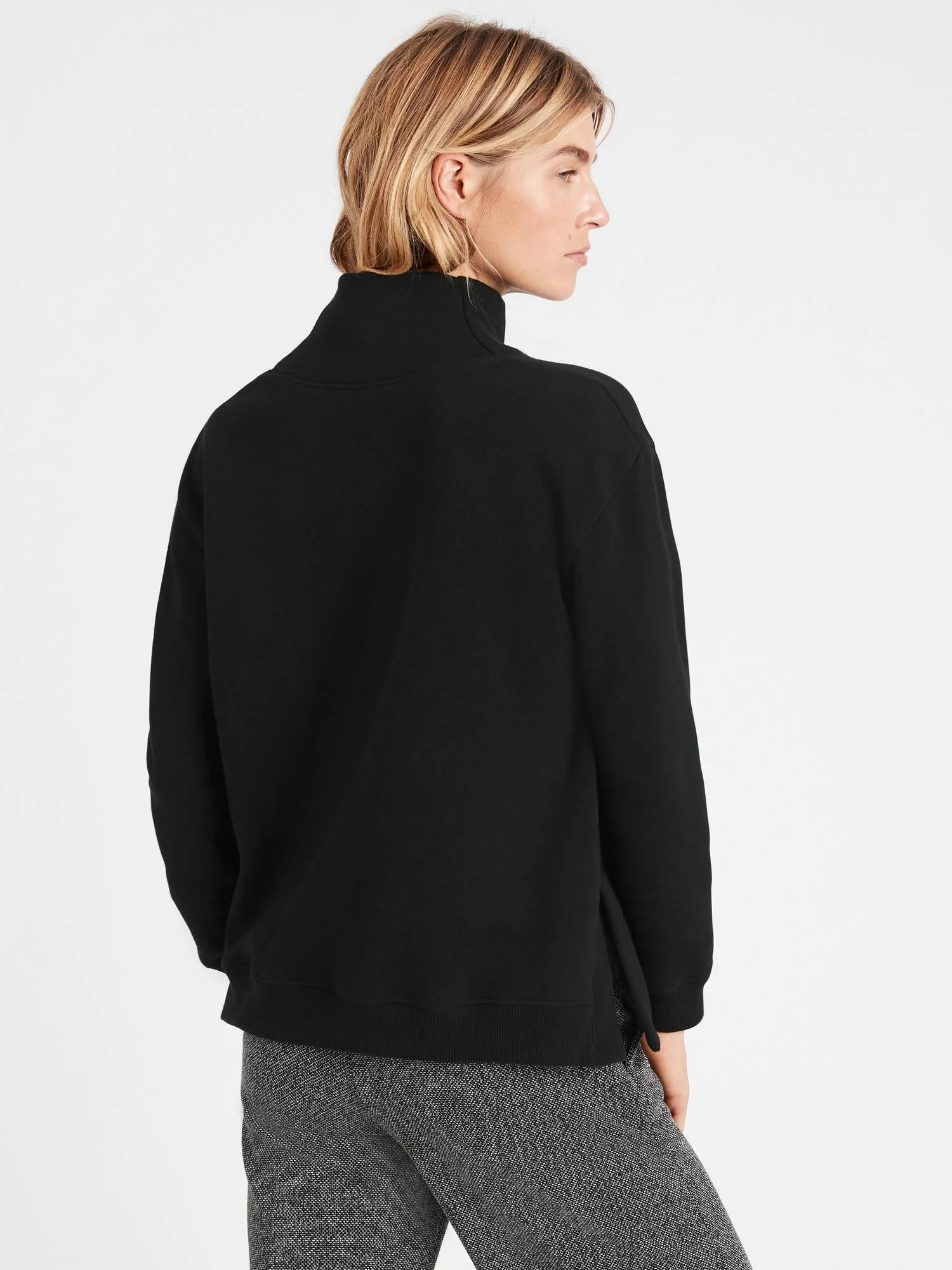 Banana Republic Women's French Terry Funnel-Neck Sweatshirt Black Size M