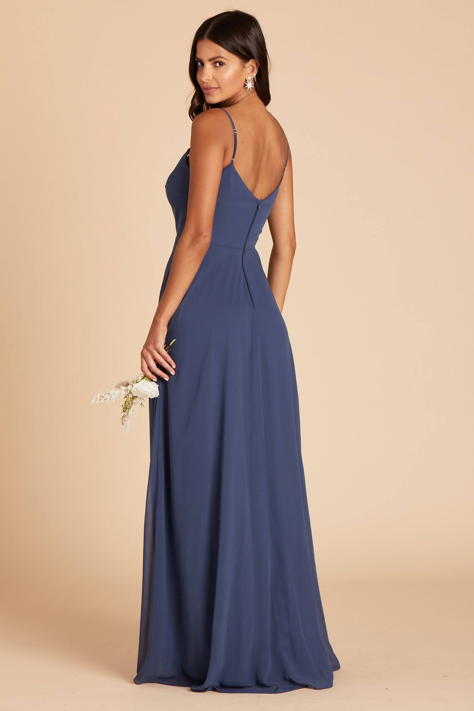 Birdy Grey Devin Convertible Chiffon Bridesmaid Dress in Slate Blue S / Slate Blue / No Slit