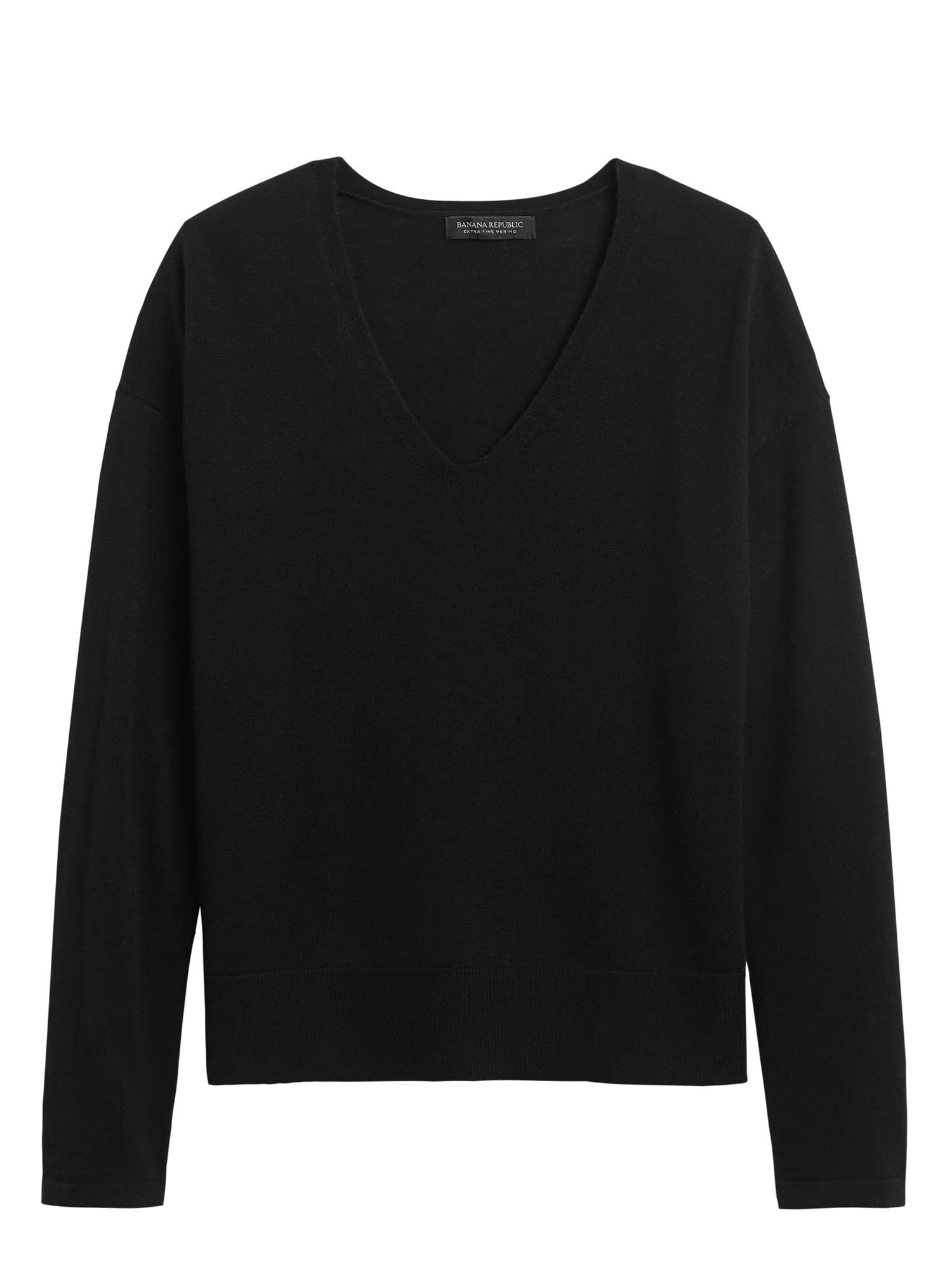 Banana Republic Women's Washable Merino V-Neck Sweater Black Size S