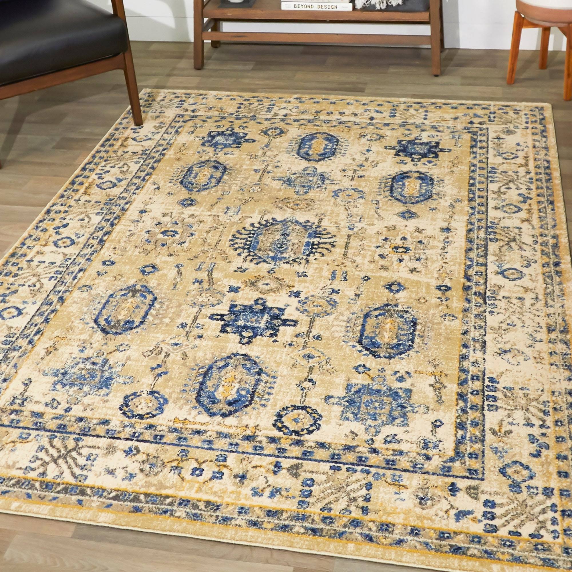 BALTA Godwin Tan/Blue 8 ft. x 10 ft. Vintage Persian Area Rug