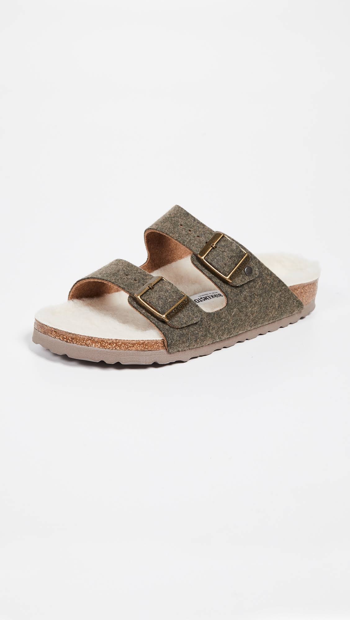 Birkenstock Women's Arizona Happy Lamb Sandals, Khaki, 6-6.5