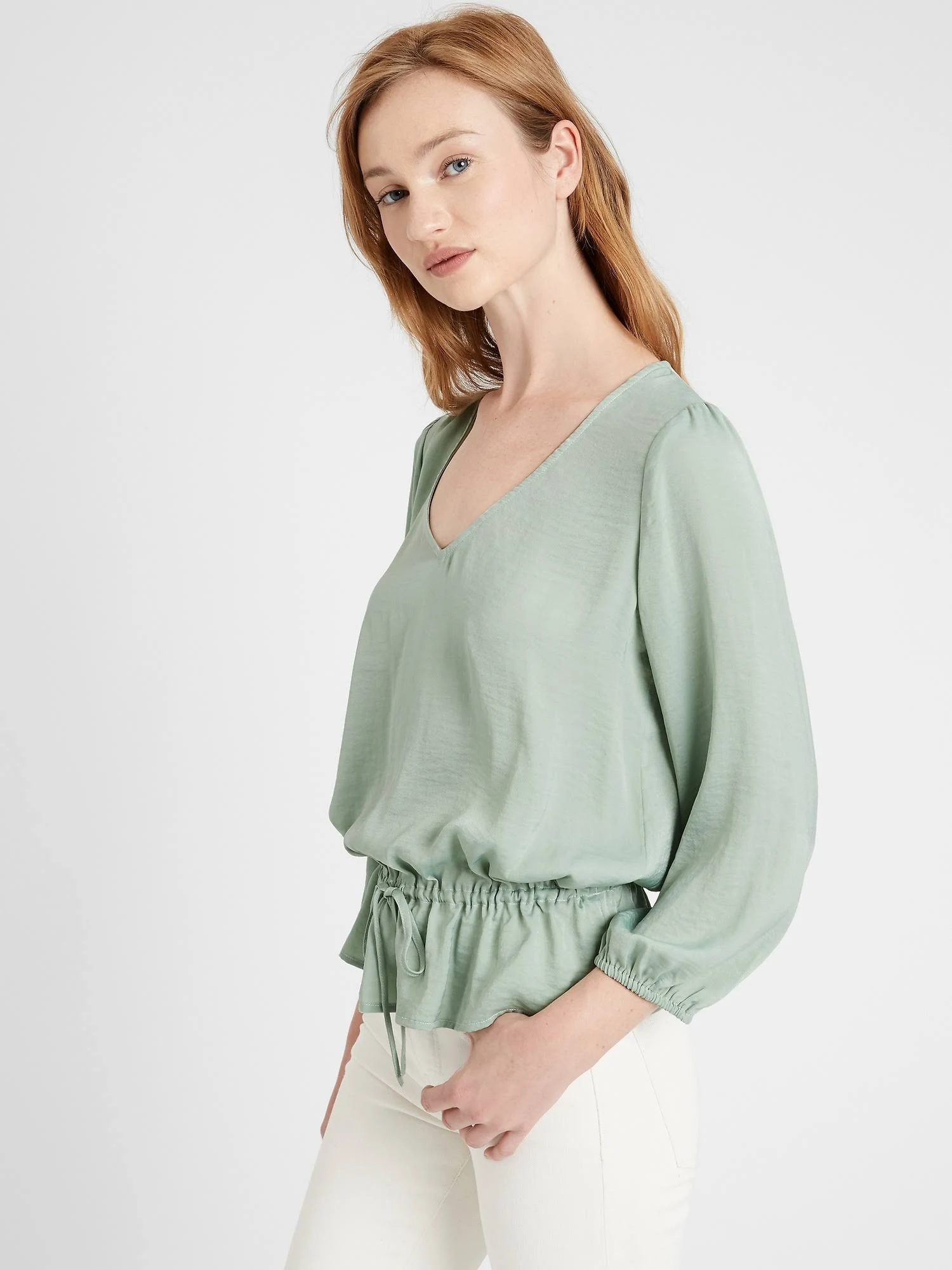 Banana Republic Women's Satin Peplum Top Shaded Sage Green Size XL