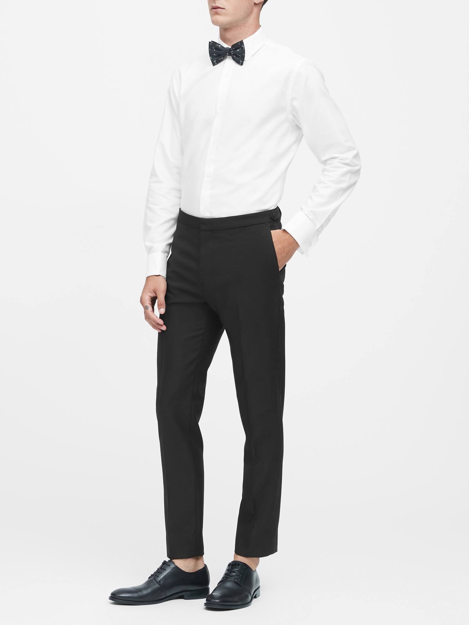 Banana Republic Men's Slim Tapered Italian Wool Tuxedo Pant Black Size 34W 32L
