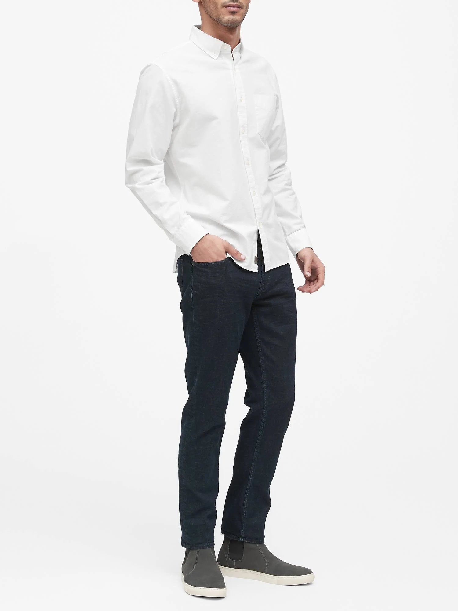 Banana Republic Men's Untucked Standard-Fit Cotton Oxford Shirt Optic White Size XXL