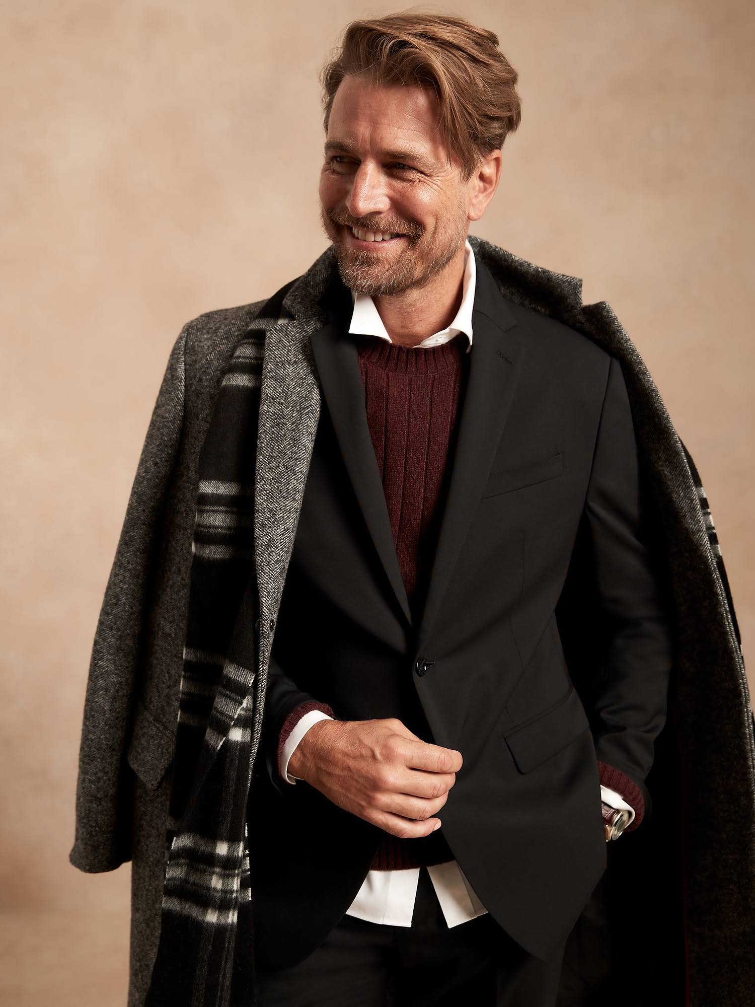 Banana Republic Men's Slim Italian Wool Suit Jacket Black Size 42 Regular