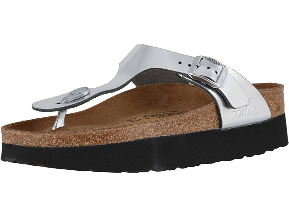 Birkenstock Papillio Women's Gizeh Platform Sandal, Silver Leather,