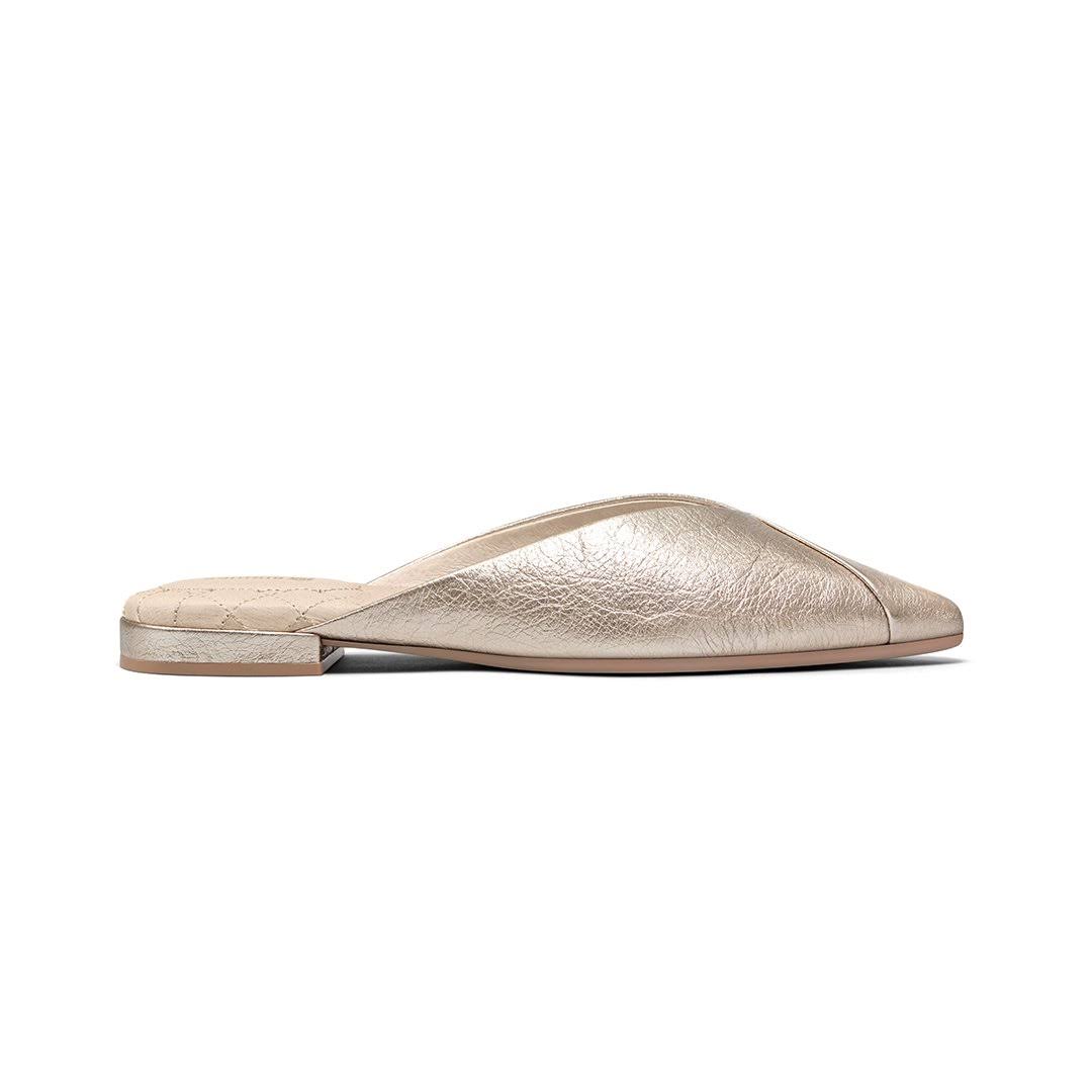 Birdies The Swan in Gold Leather - Women's Top Rated Comfortable Slide - The Pointed-Toe Wardrobe Staple - Effortless Chic