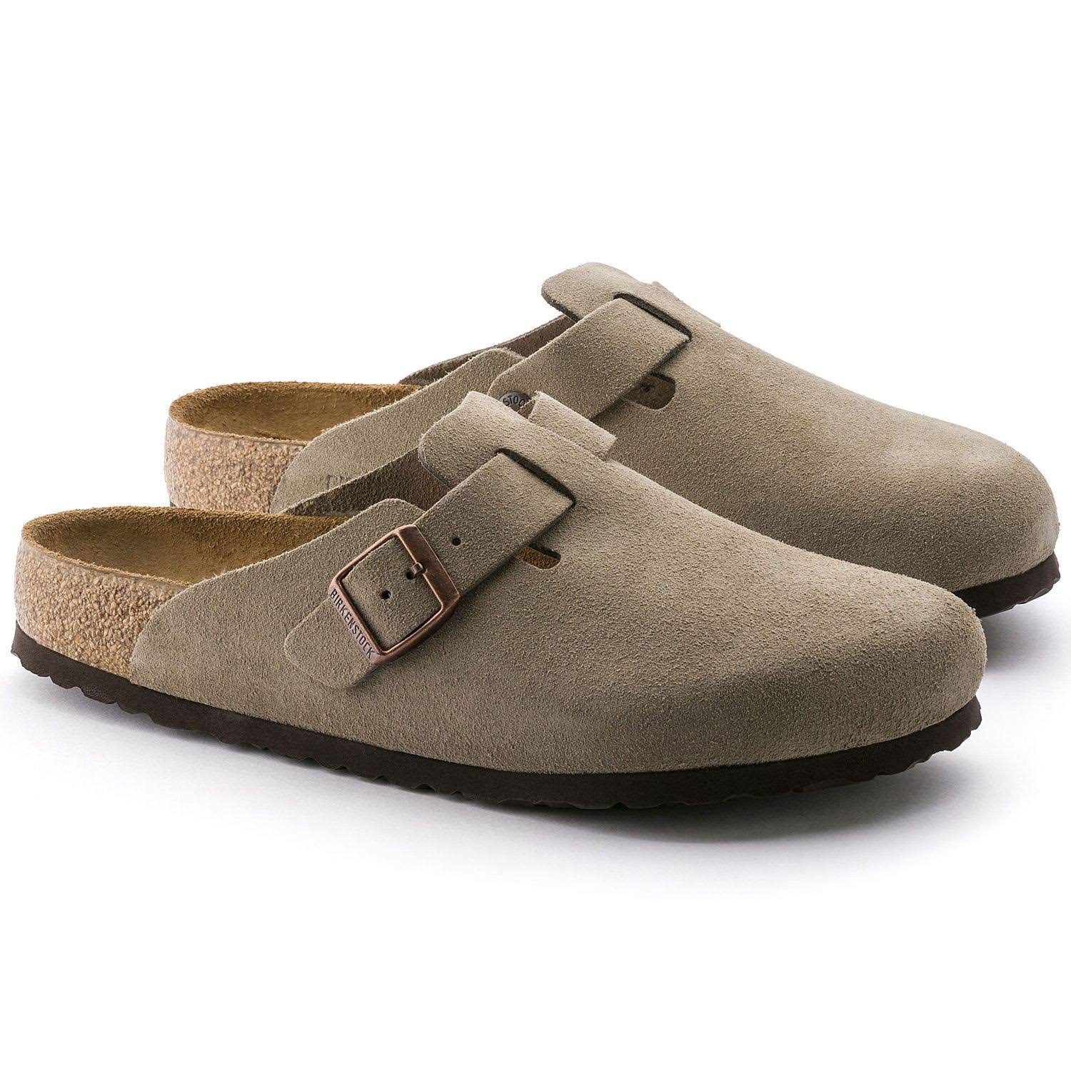 Birkenstock Unisex Suede Soft Footbed Boston Clogs, Taupe Suede, M 10-10.5/W 12-12.5