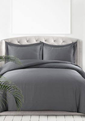 Tribeca Living 300 Thread Count Rayon from Bamboo Oversized Duvet Cover Set, Grey, King Set
