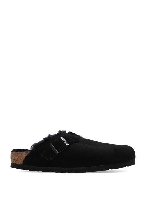 Birkenstock Boston Suede Leather Black Shearling Clogs