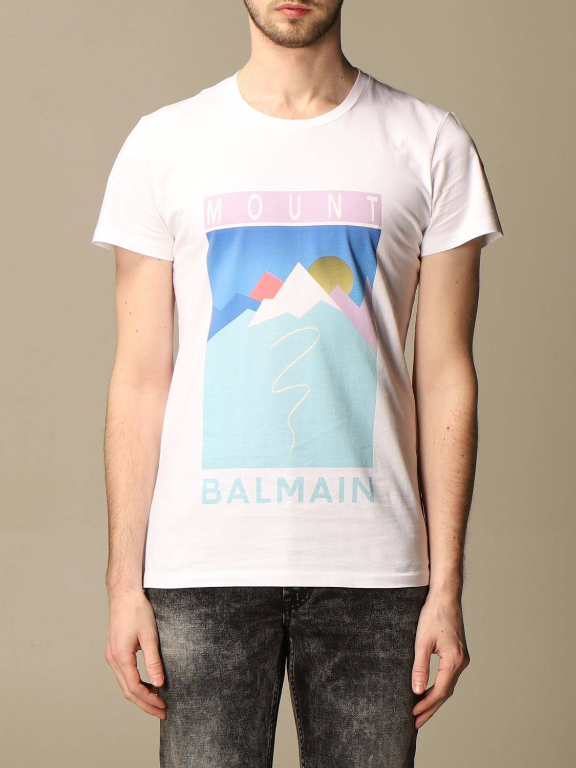 Balmain White and Multicolor Mountain Logo T-Shirt