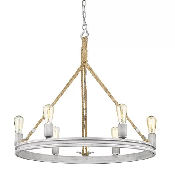 Longfellow 6 - Light Candle Style Wagon Wheel Chandelier with Rope Accents Finish: Gray Driftwood