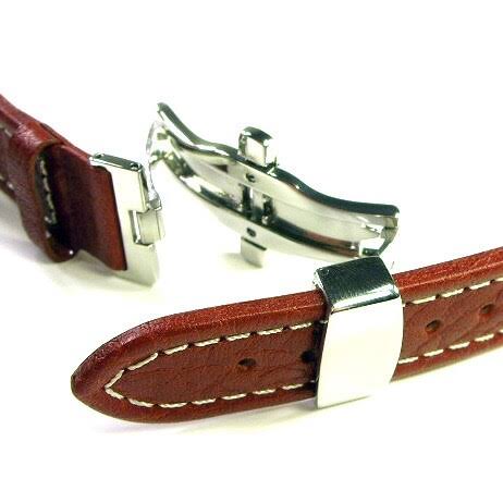 Banda Leather Waterproof Watch Band with Stainless Deployant Two Button Double Fold Buckle Design-Real Italian Calf Leather