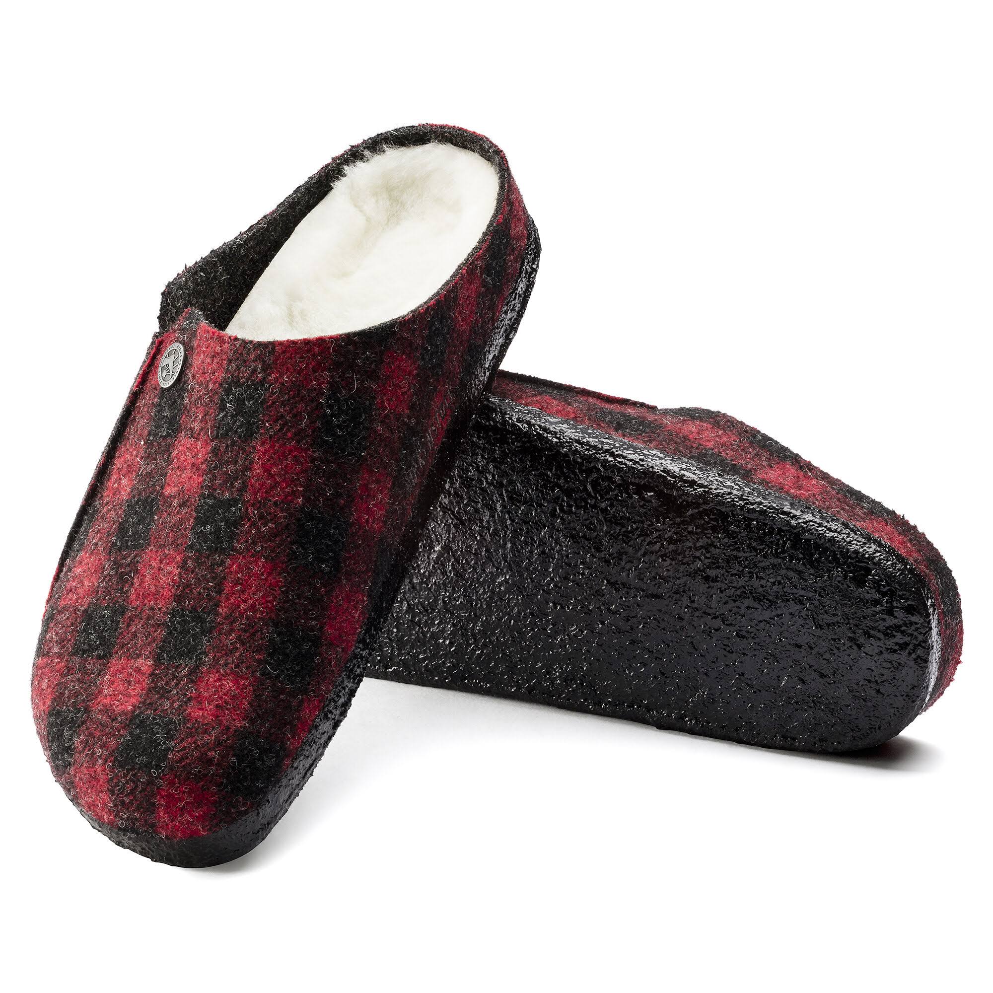 Birkenstock Zermatt Wool Felt Plaid Red Shearling Clogs