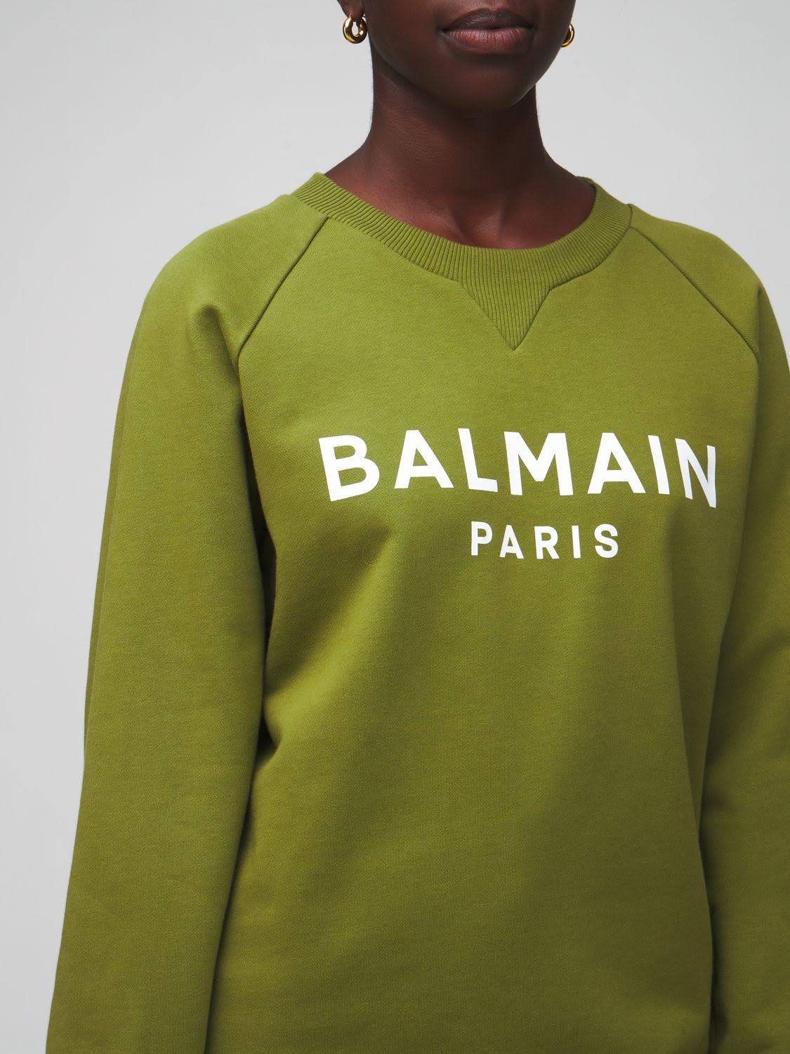 Balmain | Women Logo Printed Cotton Sweatshirt Green/White L
