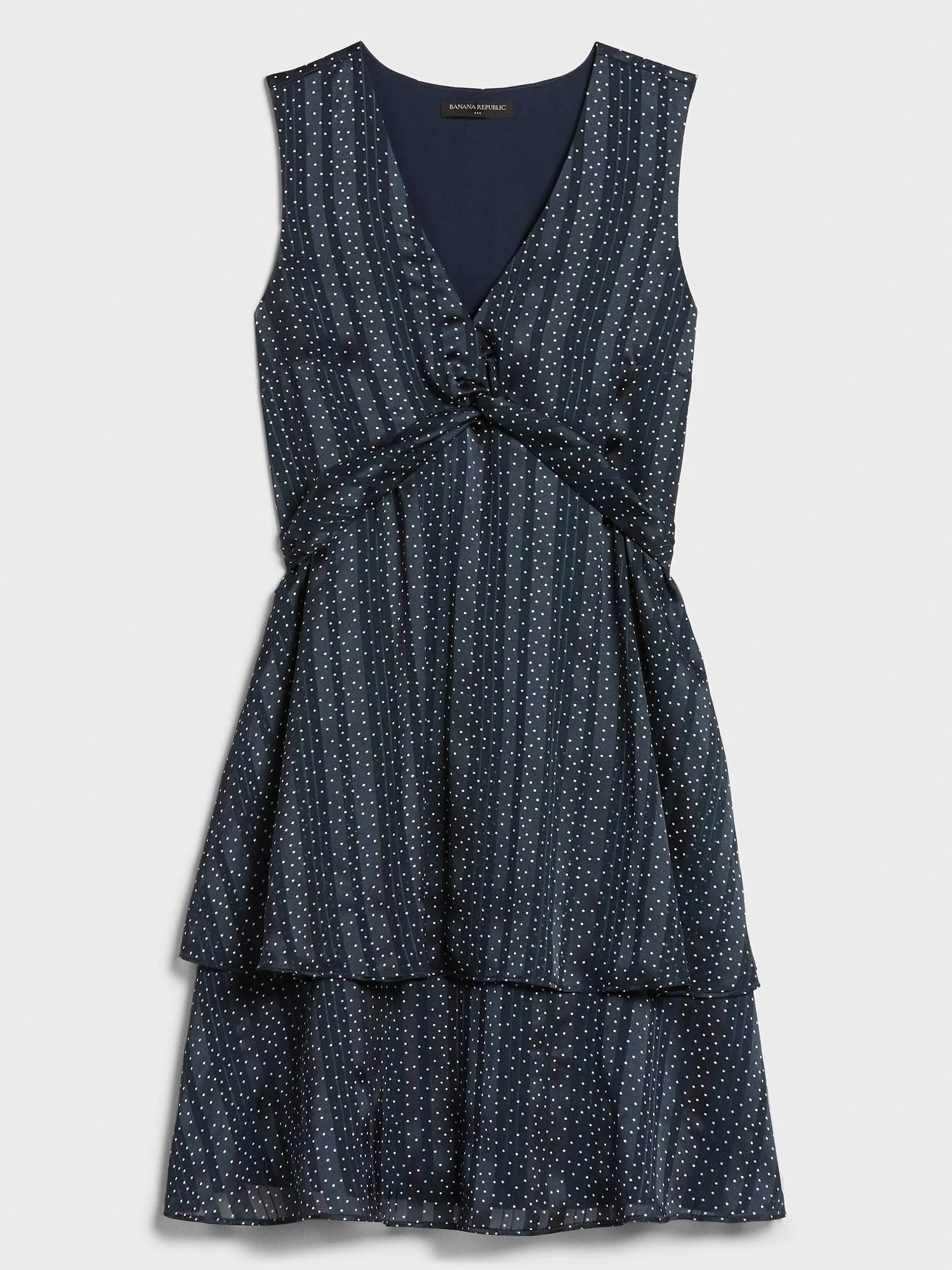 Women's Ruffle Fit-And-Flare Dress Navy Dot Print