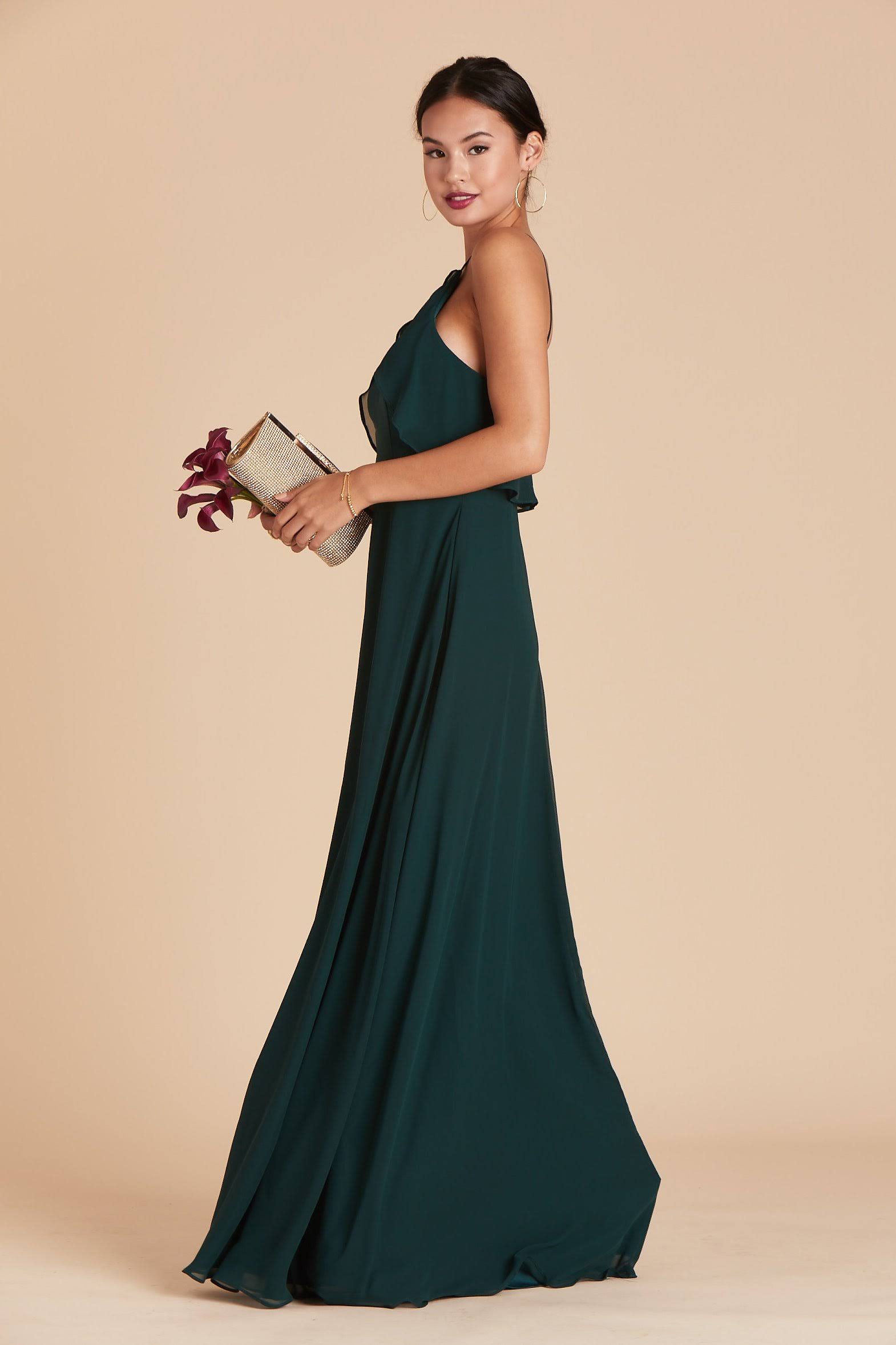 Birdy Grey Jules Chiffon Bridesmaid Dress in Emerald L / Emerald